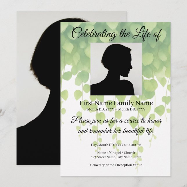 invitación conmemorativa de follaje de hiedra (Anverso / Reverso)