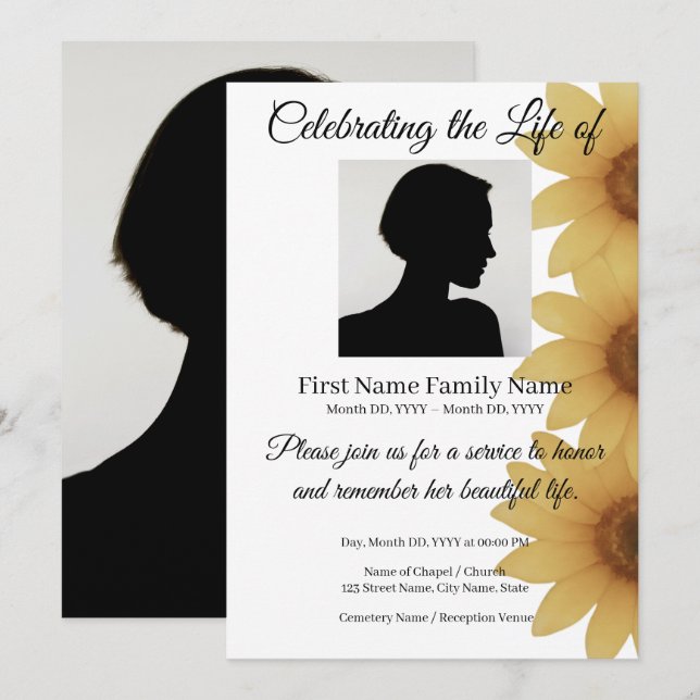 invitación conmemorativa de girasol (Anverso / Reverso)