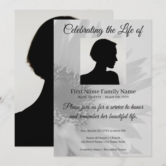 Invitación conmemorativa de girasol gris (Anverso / Reverso)