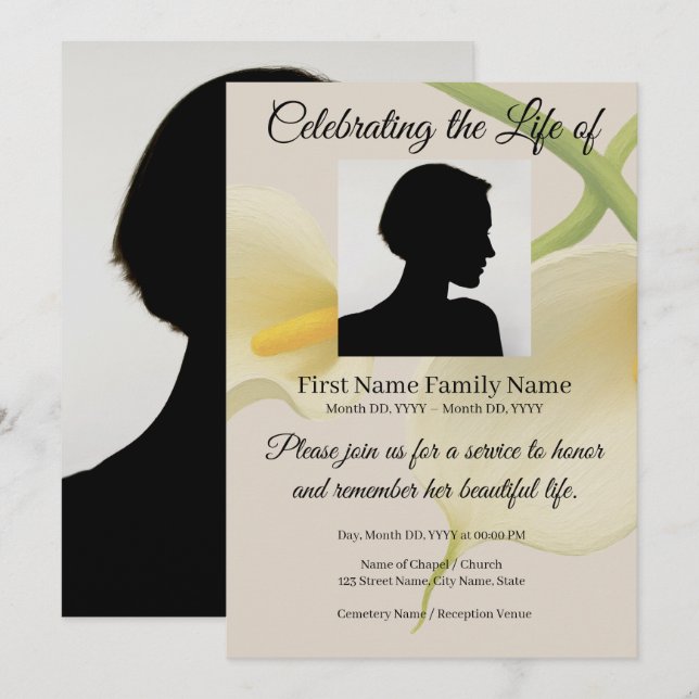 invitación conmemorativa de lirio de cala (Anverso / Reverso)