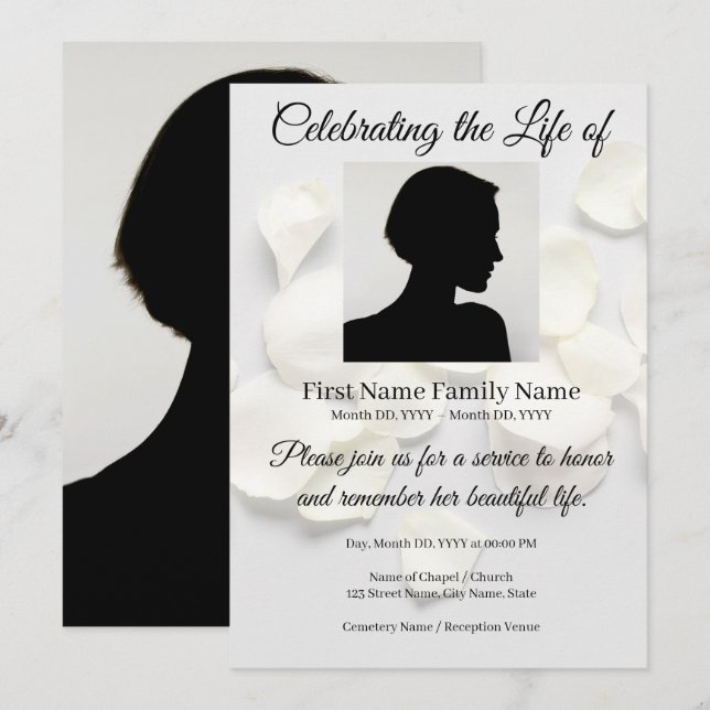 invitación conmemorativa de pétalos de rosa (Anverso / Reverso)