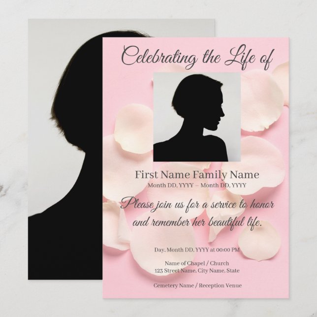 invitación conmemorativa de pétalos de rosa (Anverso / Reverso)