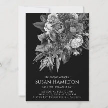 Invitación conmemorativa del funeral de Black & Wh