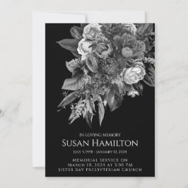 Invitación conmemorativa del funeral de Black & Wh