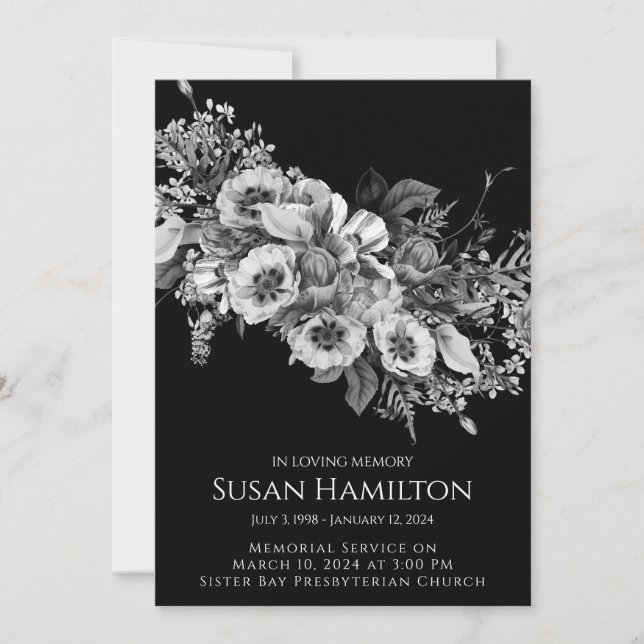 Invitación conmemorativa del funeral de Black & Wh (Anverso)