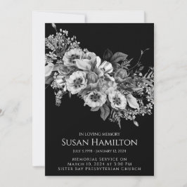 Invitación conmemorativa del funeral de Black & Wh
