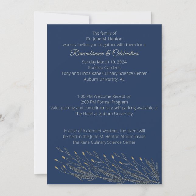 Invitación conmemorativa del funeral de la marina  (Anverso)
