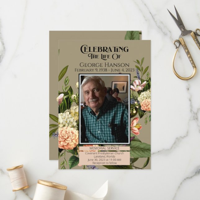 Invitación conmemorativa del funeral de Peach Gree (Anverso/Reverso In Situ)