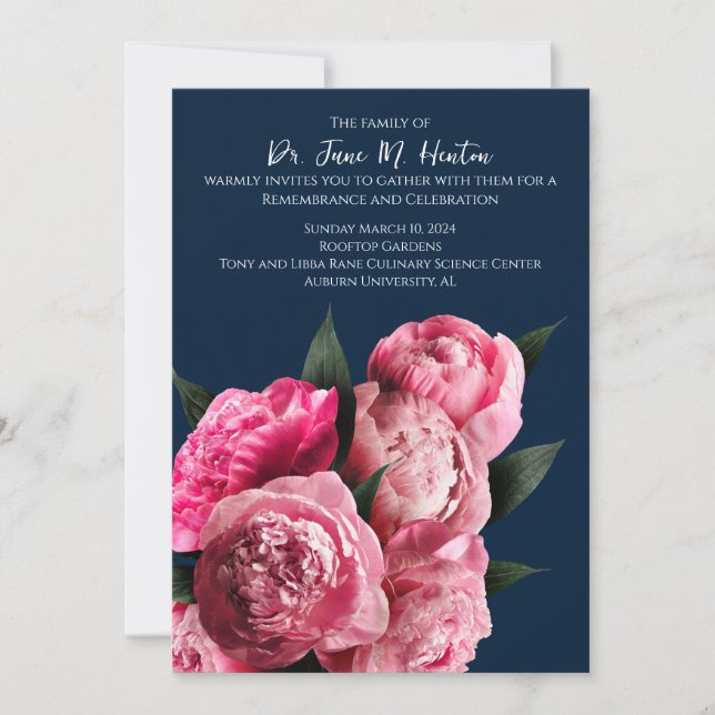 Invitación conmemorativa del funeral floral de la  (Anverso)