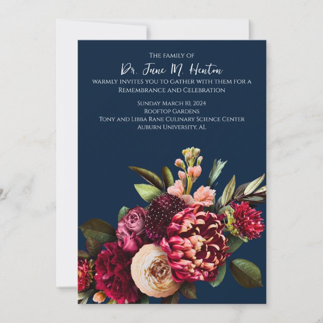 Invitación conmemorativa del funeral floral de la  (Anverso)