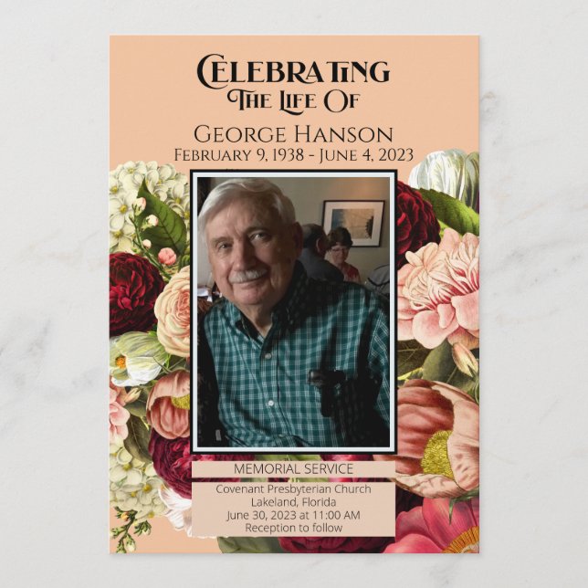 Invitación conmemorativa del funeral floral Red Pe (Anverso)