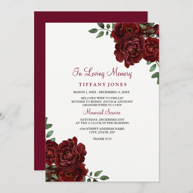 Invitación conmemorativa elegante de la Rosa Roja  (Anverso / Reverso)