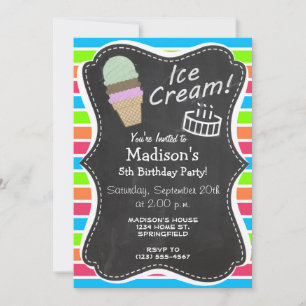 Invitación Cono de crema de hielo; arco iris retro