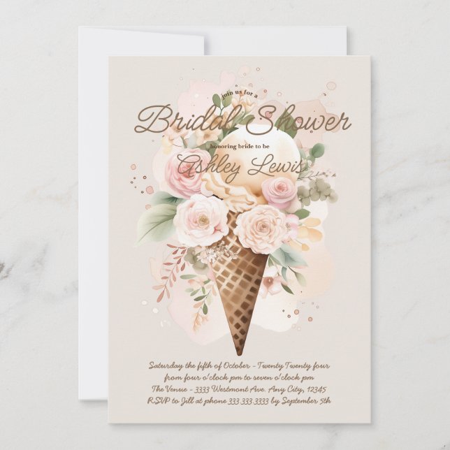 Invitación Cono de flor de helado boho, cono de acuarela (Anverso)