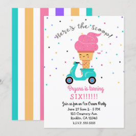 Invitación Cono de Fresa Lindo Fiesta de Helado de Verano