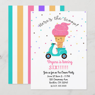 Invitación Cono de Fresa Lindo Fiesta de Helado de Verano