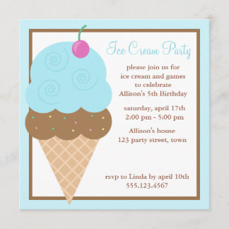 Invitación Cono de helado azul claro