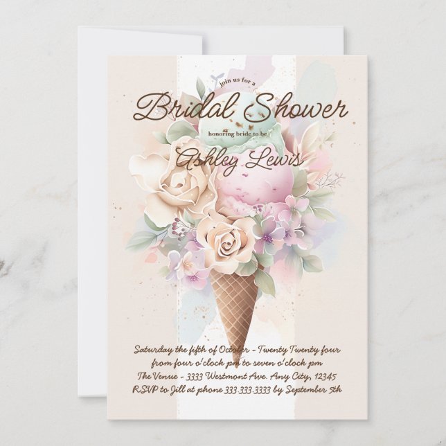 Invitación Cono de helado boho Cono de helado de flor (Anverso)