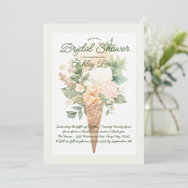Invitación Cono de helado con vegetación, Helado floral boho (Anverso de pie)