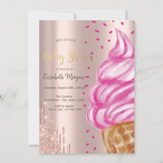 Invitación Cono de helado Confeti Dulces Baby Shower (Anverso)