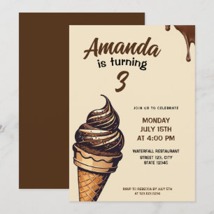 Invitación Cono de helado de chocolate marrón vintage