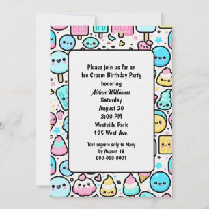 Invitación Cono de helado de cumpleaños y Doodles de popsicle