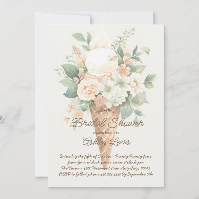 Invitación Cono de helado de flores boho, Helado de vegetació (Anverso)