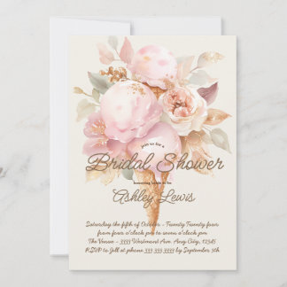 Invitación Cono de helado dorado helado rosa floral