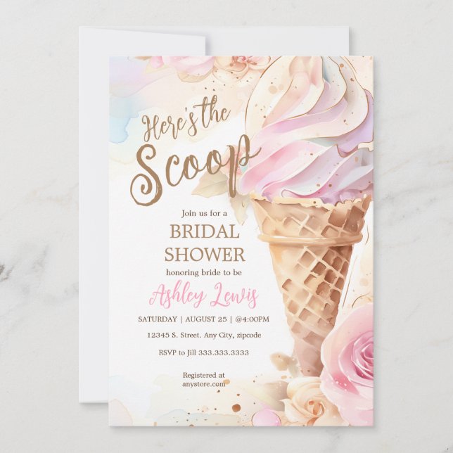 Invitación Cono de helado floral acuarela helado (Anverso)