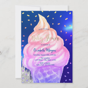 Invitación Cono de helado genial Azul Real Baby Shower