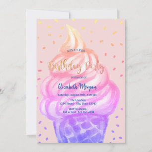 Invitación Cono de helado genial Cumpleaños rosa