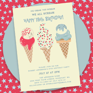 Invitación Cono de helado patriótico retro 19 cumpleaños