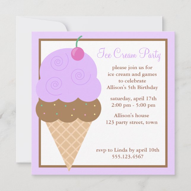 Invitación Cono de helado púrpura de la uva (Anverso)