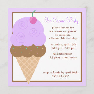 Invitación Cono de helado púrpura de la uva