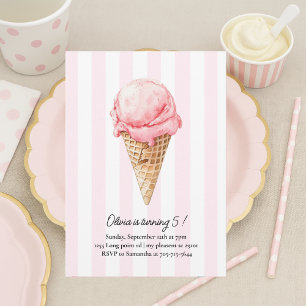 Invitación Cono de helado rosa cumpleaños   Verano editable