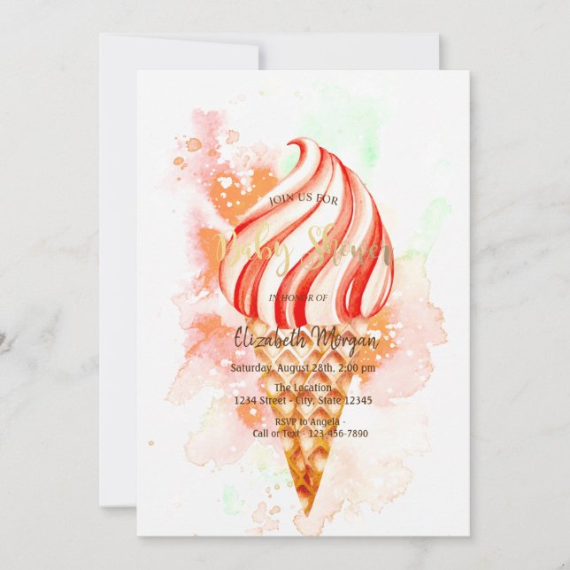 Invitación Cono de helado Salpicadura de pintura colorida Bab (Anverso)