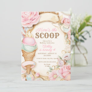 Invitación Cono de helado vintage helado de color rosa pastel