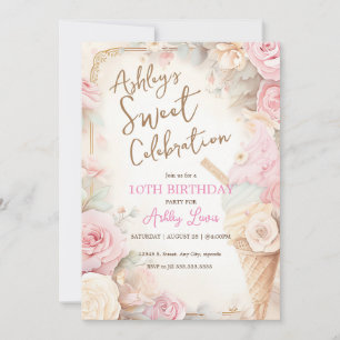 Invitación Cono de helado vintage, helado rosa sonrosado