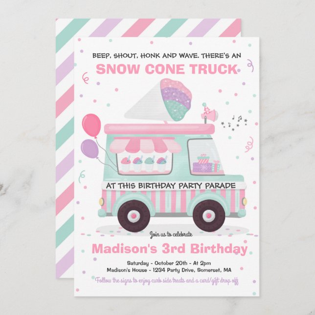 Invitación Cono de Nieve Fiesta de Cumpleaños Conducida Por D (Anverso / Reverso)