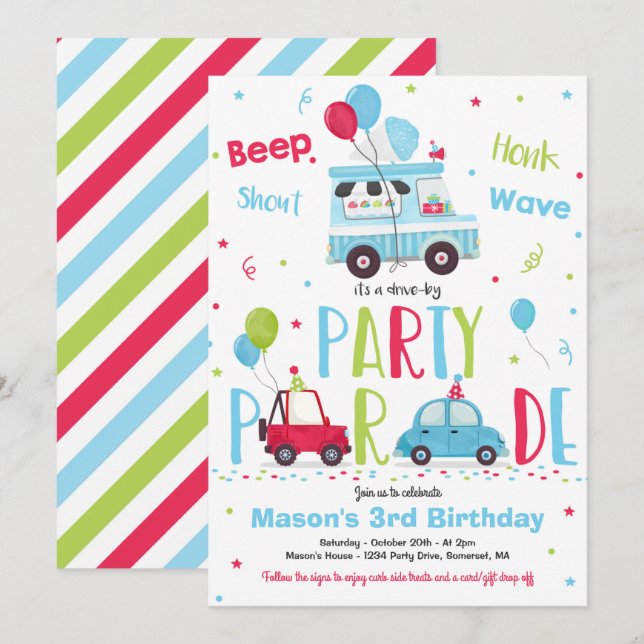 Invitación Cono de Nieve Fiesta de Cumpleaños Conducida Por D (Anverso / Reverso)