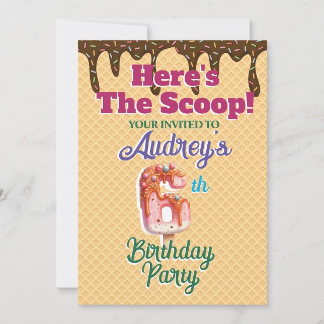 Invitación Cono de waffle Here's the Scoop (Anverso)