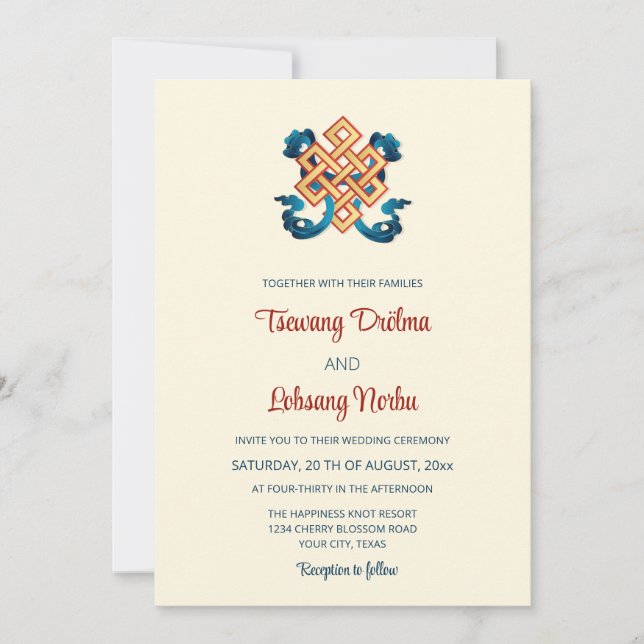Invitación Conocimiento De La Felicidad | Boda tibetano (Anverso)