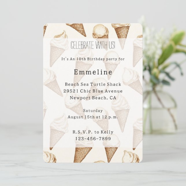 Invitación Conos de Helado Cumpleaños (Anverso de pie)