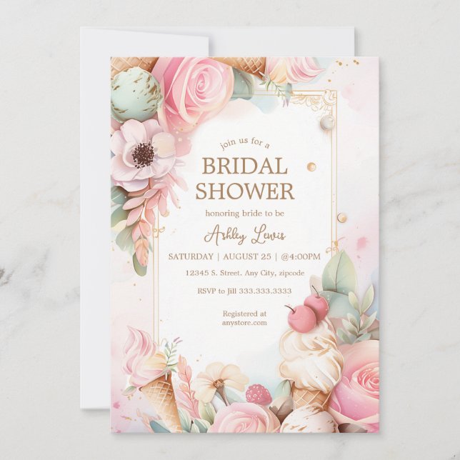 Invitación Conos de helado florales de helado (Anverso)