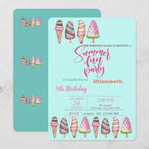 Invitación Conos de Helados Fiesta de Cumpleaños de Verano 