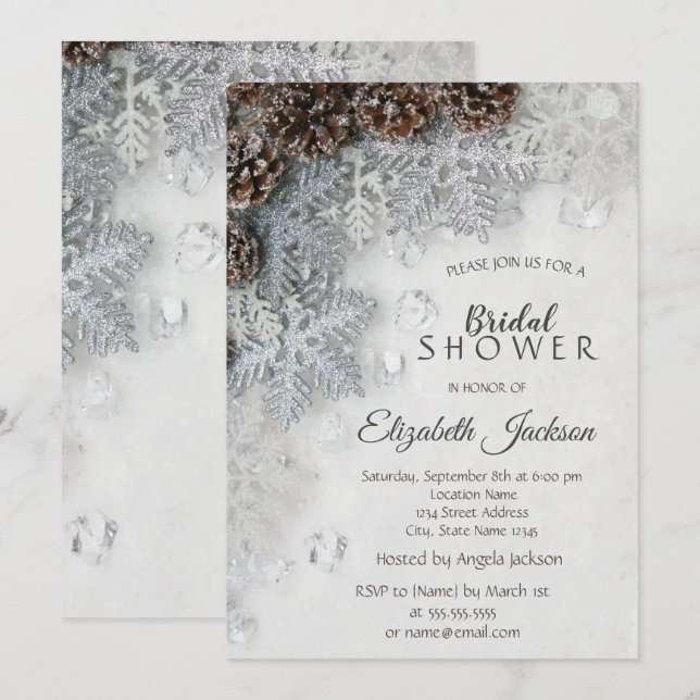 Invitación Conos de pino, copos de nieve, ducha de novias (Anverso / Reverso)
