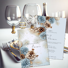 Invitación Conos de pino para boda de invierno modernos azul