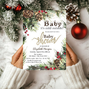 Invitación Conos de Pino, Ramas de Árbol Baby Shower