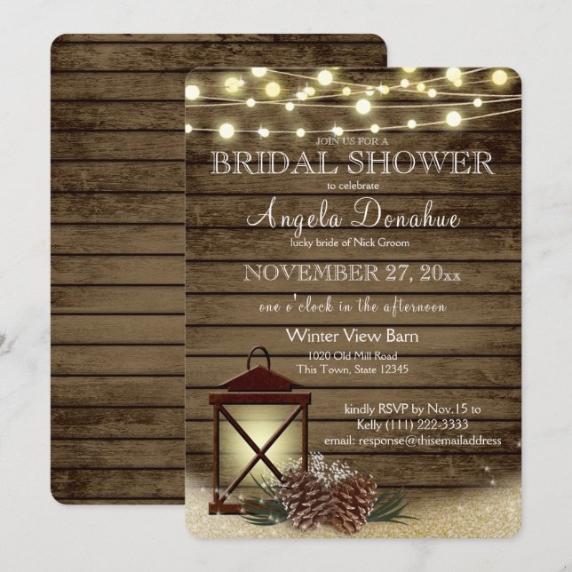 Invitación Conos de pino y ducha nupcial rusa de linternas (Anverso / Reverso)