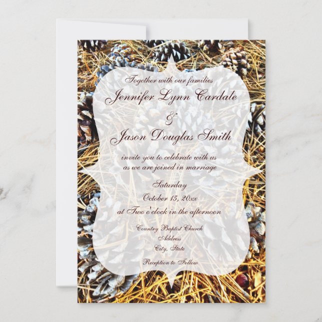 Invitación Conos rústicos del pino de Camo del país que casan (Anverso)